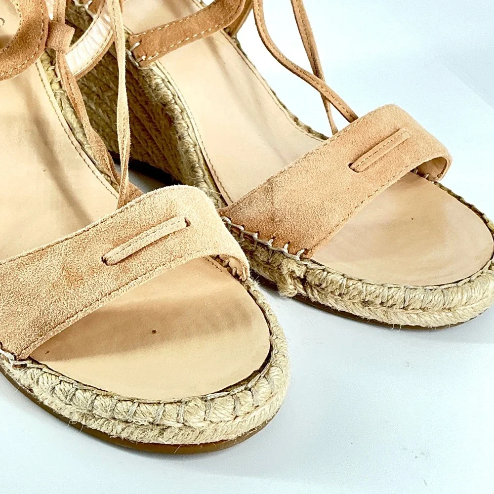Vince Camuto Size 10 Tan Suede‎ Lace Up Espadrille Wedge Sandals NEW Tannon $159